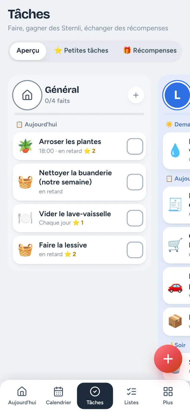 Hüsli sur un téléphone : les tâches de la famille