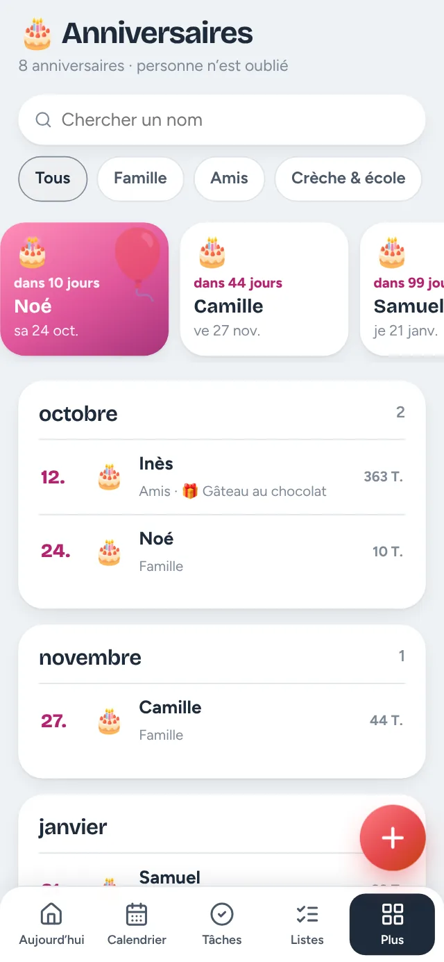 Hüsli sur un téléphone : anniversaires