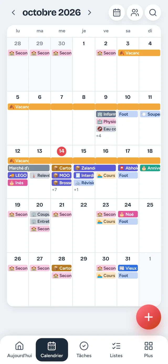 Hüsli sur un téléphone : calendrier familial