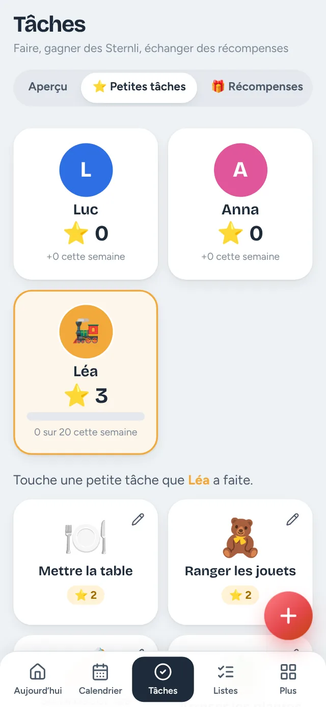 Hüsli sur un téléphone : Sternli et petites tâches pour les enfants